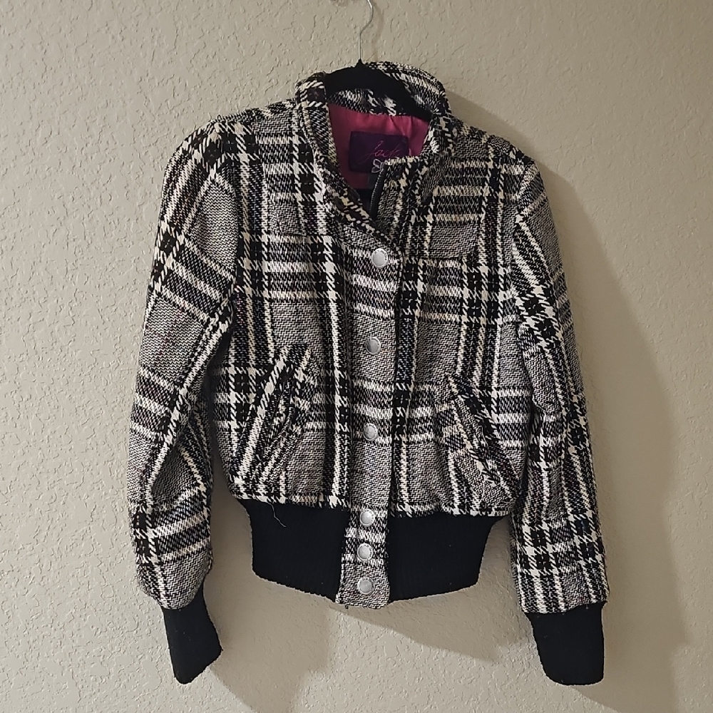 Jack By BB Dakota  Black and White Plaid Bomber Cropped Jacket